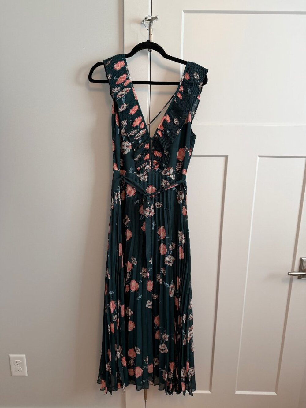 Pleated Green Floral Maxi Dress